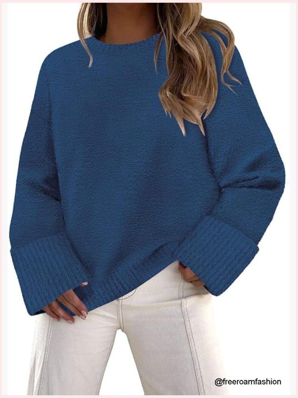 Fuzzy Knit Crewneck Pullover Sweater Cozy Sherpa Fleece Woman Loose